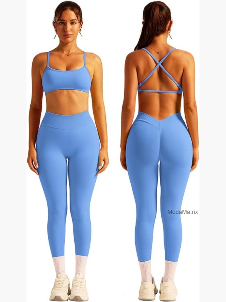 2 Piece Seamless Workout Sets Strappy Sports Bra High Waist Leggings Gym Set